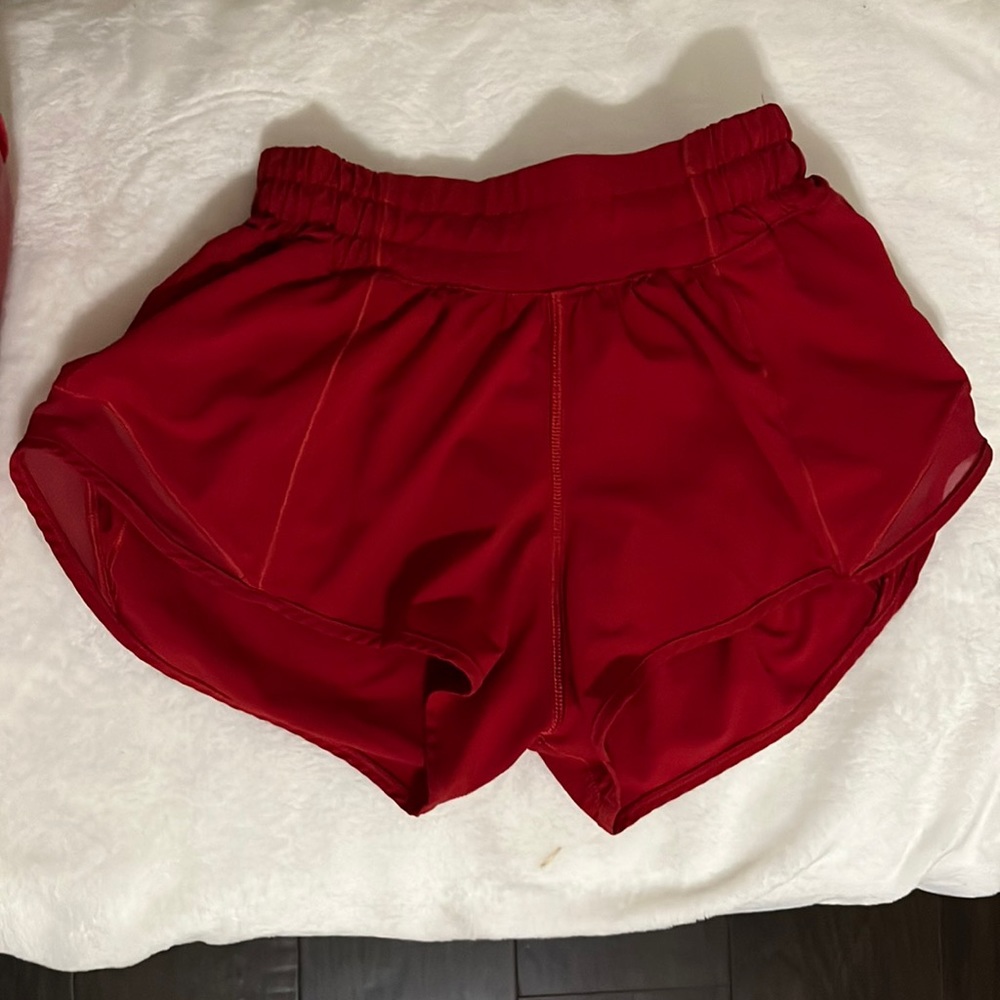 Red hotty hot size 0 lululemon shorts 2.5in